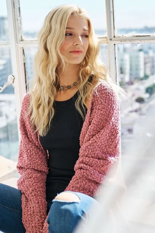 Deep Discounts fashion casual hoodiemodern athletic hoodieADORA Popcorn Knit Open Front Long Sleeve Cardigan