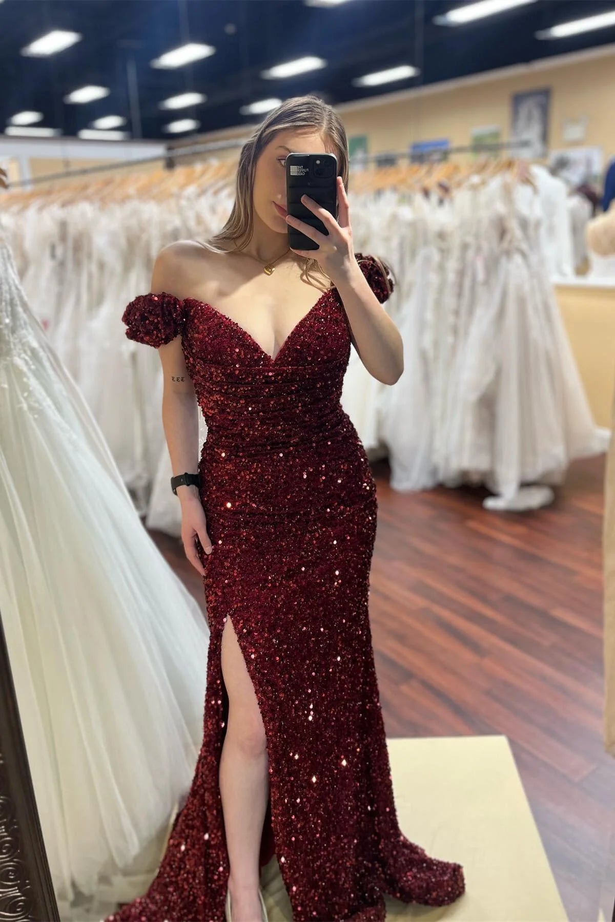 Season Finale Sale elegant evening dressV-Neck Off-Shoulder Trumpet Empire Sequins Prom Dress