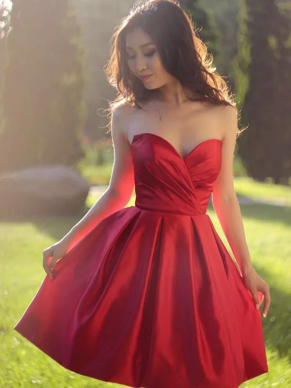 Instant Discount Cute Homecoming Dresses Satin Sweetheart Red Short Prom Dress Sexy Party Dress JK811