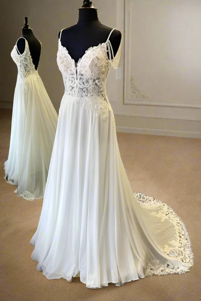 Season Finale Sale long sleeve dressChic A-Line V-Neck Spaghetti Straps Open Back With Train Wedding Dress Season Finale Sale long sleeve dressChic A-Line V-Neck Spaghetti Straps Open Back With Train Wedding Dress