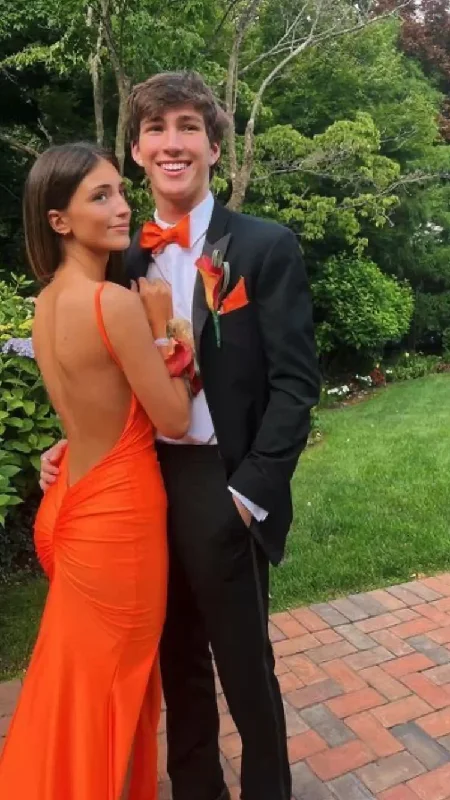 Buy More, Save More minimalistic dresslow back prom dress, formal dress,orange open back prom dress Y4338