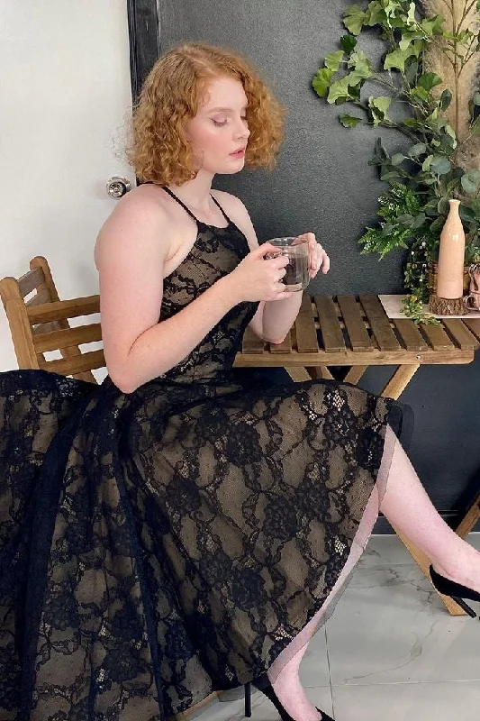 Savings Bonanza vintage-inspired dressBlack Lace High Low Dress