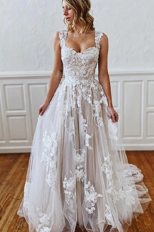 Deal Zone Sweetheart Straps 3D Floral Lace Aline Wedding Dress