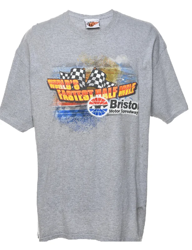 Incredible Offers warm jacketGrey Racing Design Printed T-shirt - XL