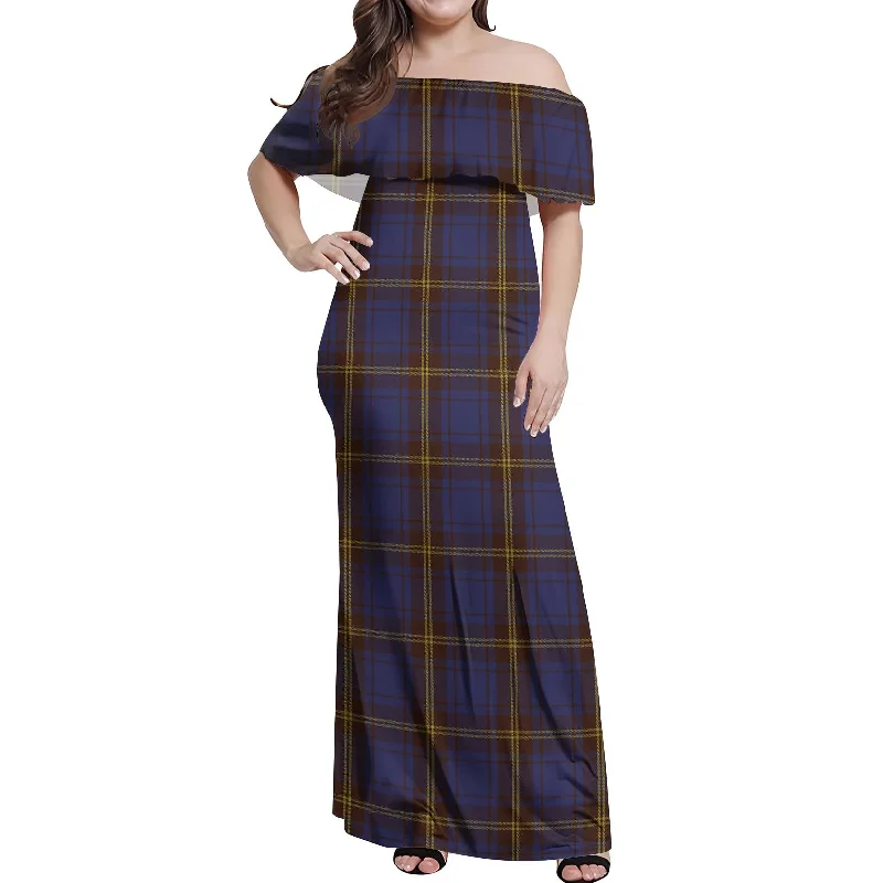 Friends and Family Sale Sligo County Ireland Tartan Off Shoulder Long Dress