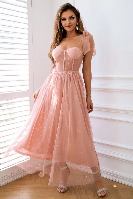 Today Only playful dressPink Bow Tie Shoulder A-line Beaded Long Prom Dress