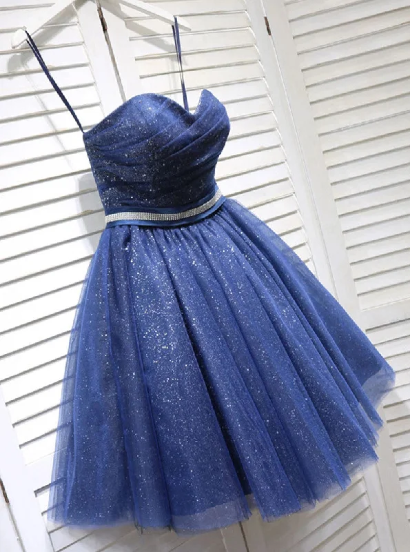 Early Access Glitter Sweetheart Blue Short Prom Homecoming Dresses With Beading