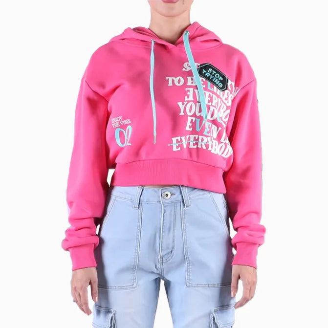 Savings Spectacular casual fit hoodieWomen's Fleece Crop Graphic Pull Over Hoodie