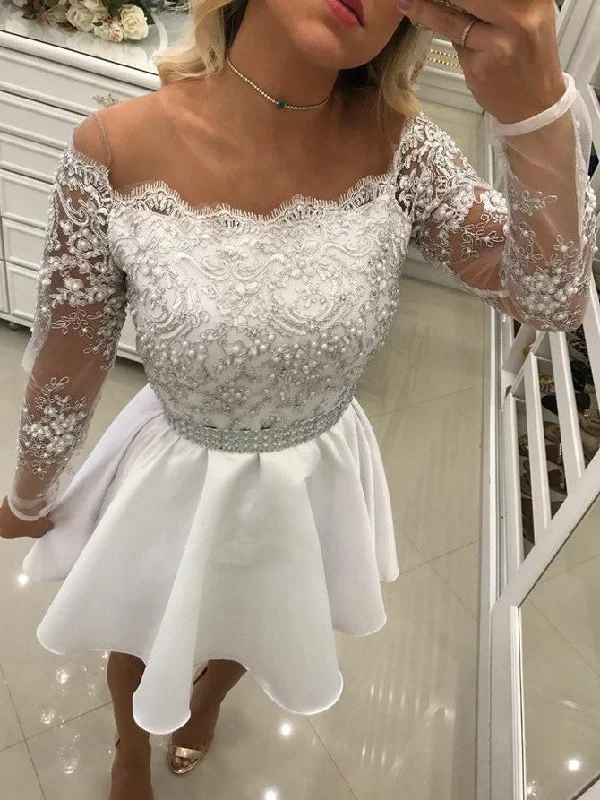 Savings Event Chic Homecoming Dress Scoop A-line Beading Short Black Prom Dress Party Dress JK564