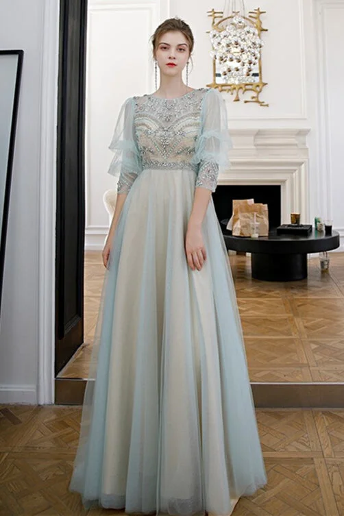 Bargain Bin party dressMint Green Short Tulle Long Prom Dress