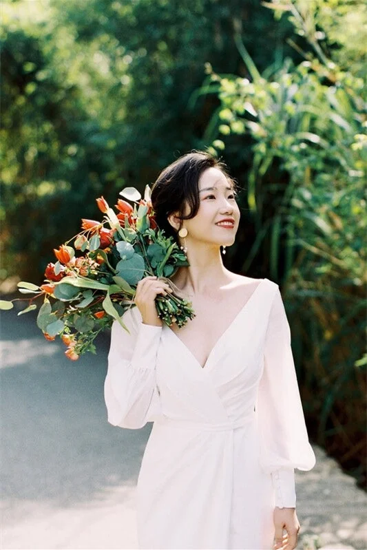 Can't Miss elegant maxi dressBell Sleeves White Long Wrap Wedding Dress
