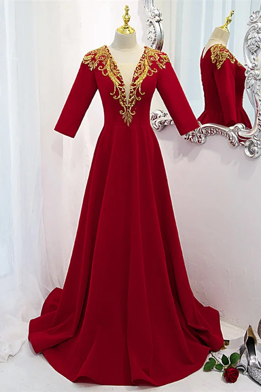 Year-End Clearance denim dressRed V Neck Gold Sequins-Embroidery Long Sleeves Long Formal Dress Year-End Clearance denim dressRed V Neck Gold Sequins-Embroidery Long Sleeves Long Formal Dress