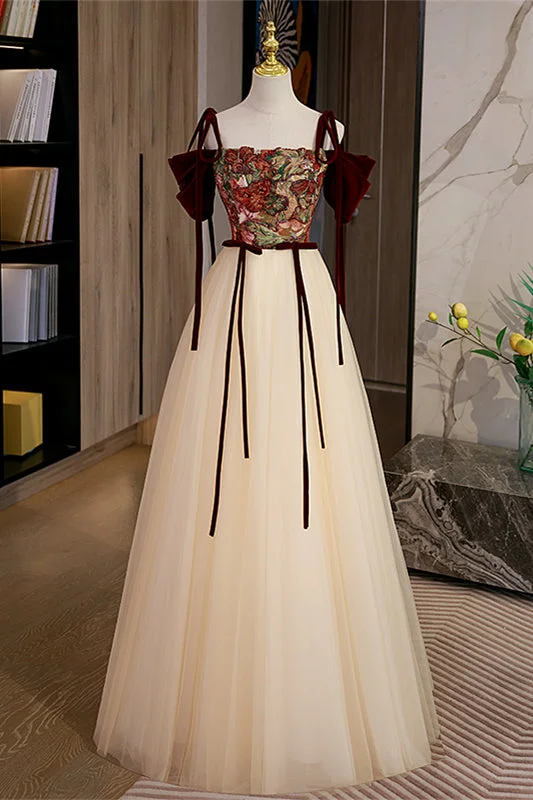 Crazy Deals long-sleeve floral dressBurgundy and Champagne Off-the-Shoulder Bow Tie Beaded Maxi Formal Dress