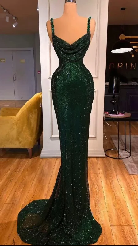 Special Price sleek midi dressStunning Emerald Green Mermaid Evening Dress Sleeveless Formal Gown Y123
