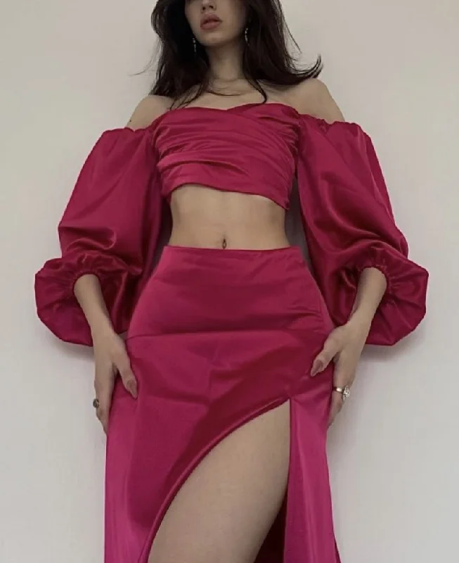 Limited Time Discount trendy dressRetro Two Piece Long Prom Dress with Split Y4091