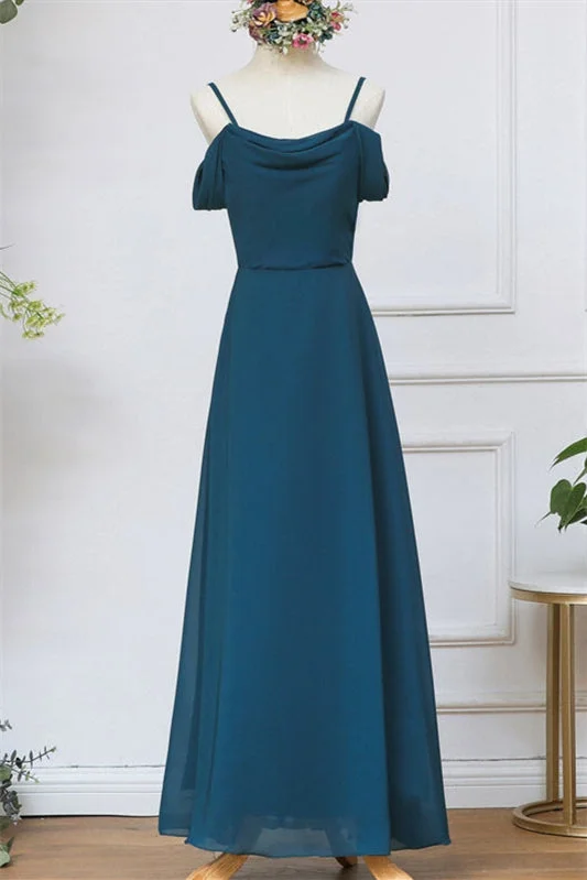 Clearance Sale ruched dressInk Blue Chiffon Long Bridesmaid Dress