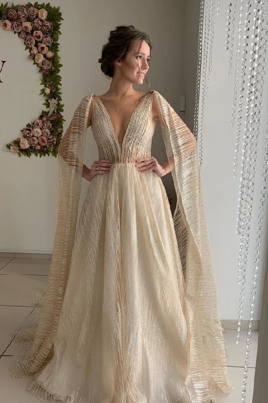 Major Savings Pluging V neck Champange See through Wedding Dress
