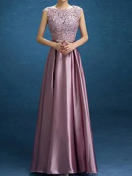 Deal Explosion Chic Prom Dresses Scoop Floor-length Lace Bowknot Long Prom Dress Satin JKL479