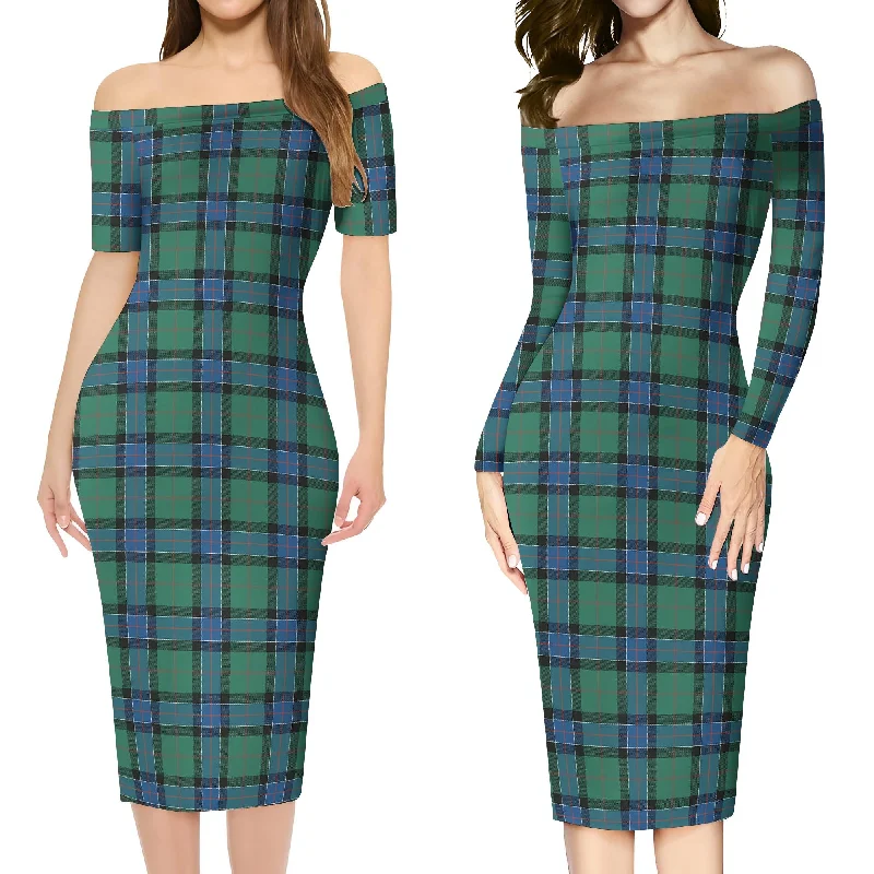 Bonus Savings Sinclair Hunting Ancient Tartan Off Shoulder Lady Dress