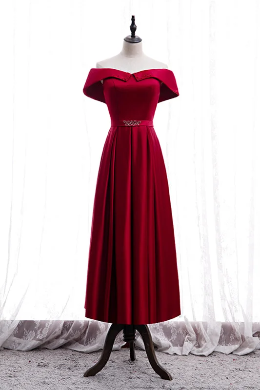 Sale Event casual evening dressRed A-line Fold Off-the-Shoulder Beaded Tea Length Formal Dress Sale Event casual evening dressRed A-line Fold Off-the-Shoulder Beaded Tea Length Formal Dress