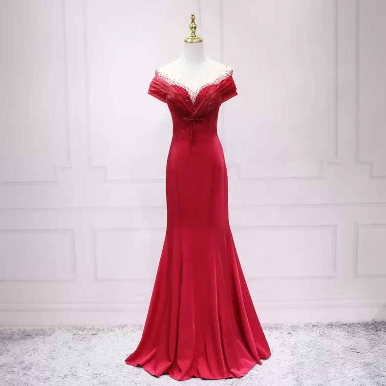 Today’s Deal sleeveless dressRed Mermaid Satin Evening Dress Charming Evening Dress s14