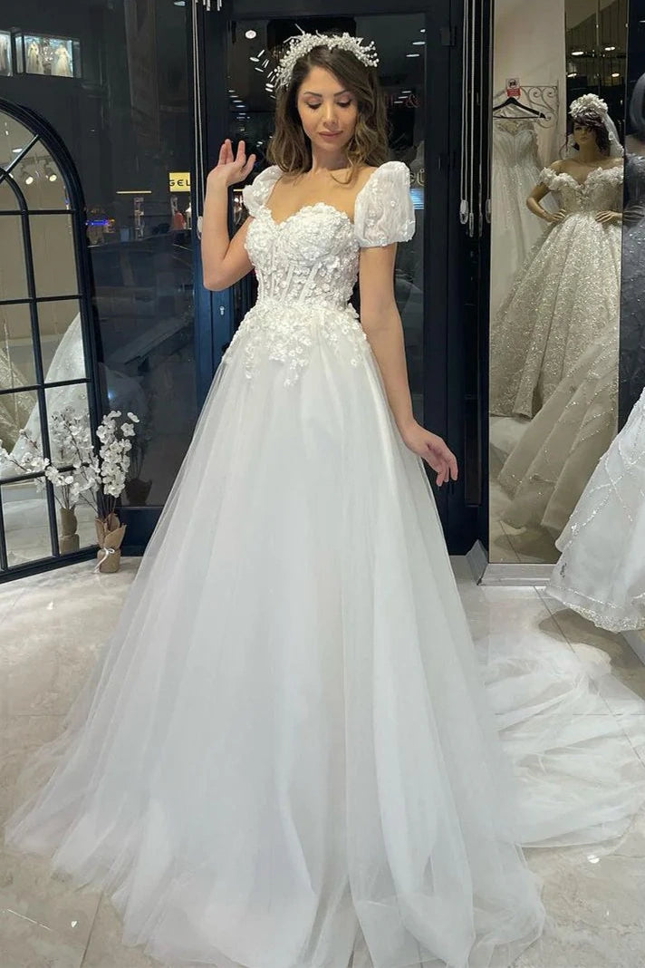 Hurry In puff sleeve dressSweetheart Short Sleeves Tulle A-Line Appliques Wedding Dress Hurry In puff sleeve dressSweetheart Short Sleeves Tulle A-Line Appliques Wedding Dress