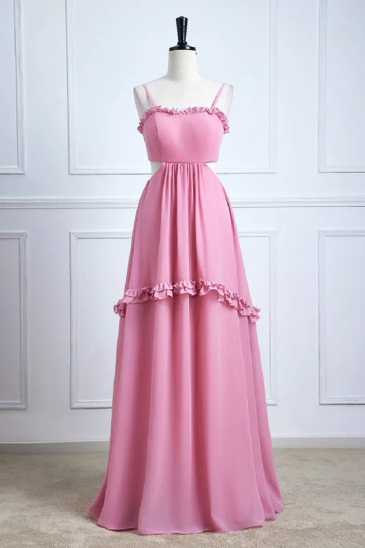 Online Only v-neck dressPink Ruffled Spaghetti Straps Bow Tie Back Long Bridesmaid Dress Online Only v-neck dressPink Ruffled Spaghetti Straps Bow Tie Back Long Bridesmaid Dress