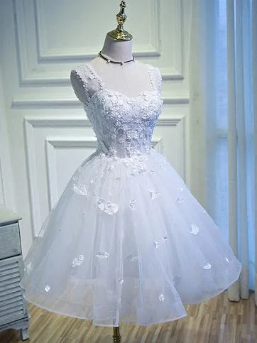 Discount Extravaganza White Homecoming Dress Straps Sweetheart A-line Lace Short Prom Dress Party Dress JK561