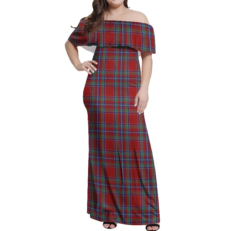 Deep Discounts Spens Tartan Off Shoulder Long Dress