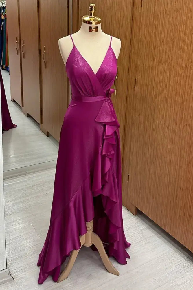 Great Deals mini dressV-Neck Spaghetti Straps A-Line Ruffled Bridesmaid Dress