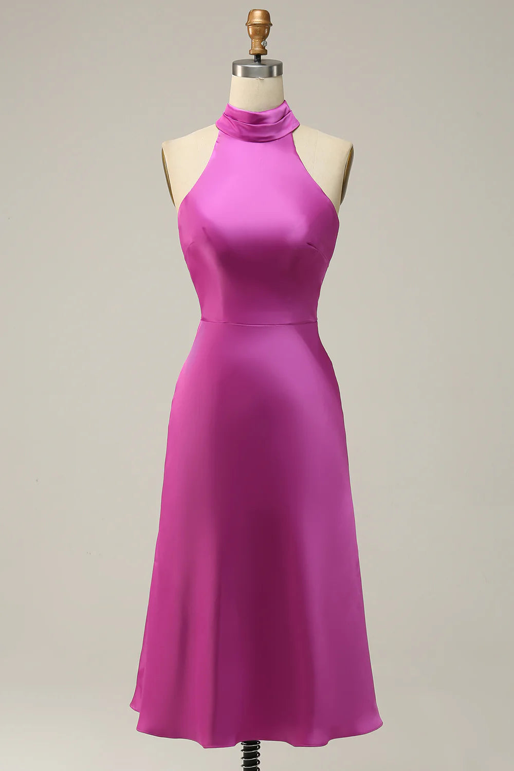 Bonus Savings floral midi dressSatin A-Line High Neck Sleeveless Open Back Short Bridesmaid Dress