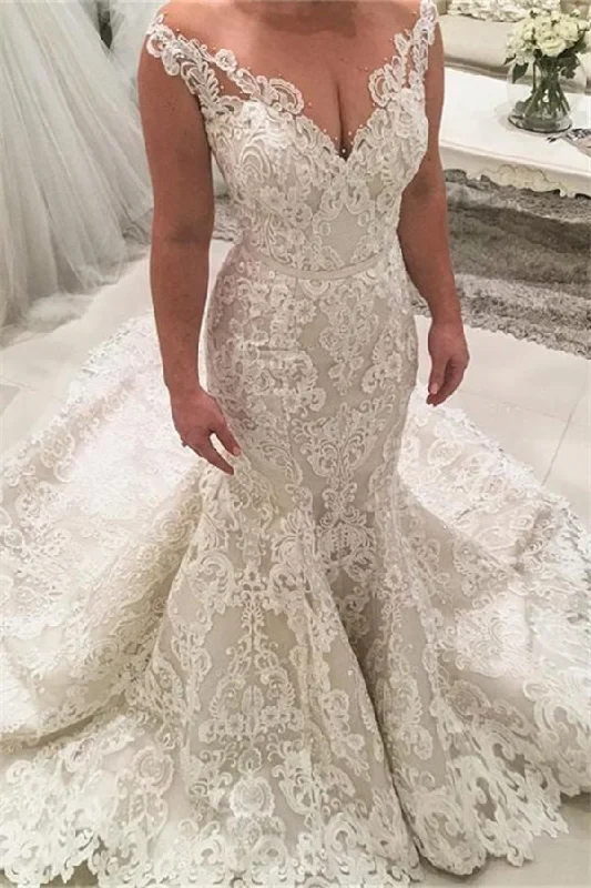 Weekend Flash Sale Charming Sleeveless Mermaid Lace Wedding DressNew Arrival Long Bridal Gowns