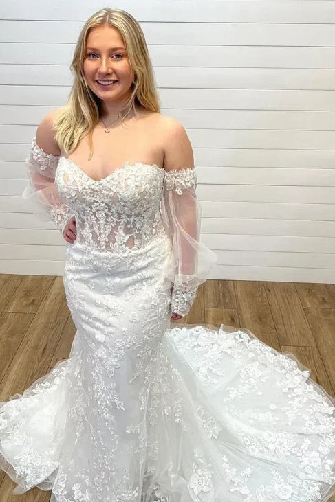 Price Slash silk dressMermaid Sweetheart Sleeves Lace Wedding Dress