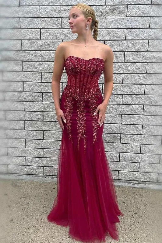 Hurry In stylish party dressChic Tulle Trumpet Sweetheart Beaded Sheer Prom Dress