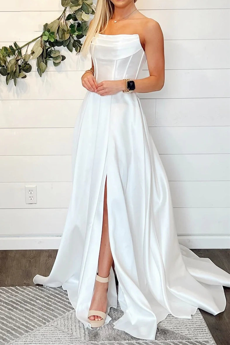 Flash Sale sleek midi dressCasual Satin A-Line Strapless Empire Long Wedding Dress Flash Sale sleek midi dressCasual Satin A-Line Strapless Empire Long Wedding Dress