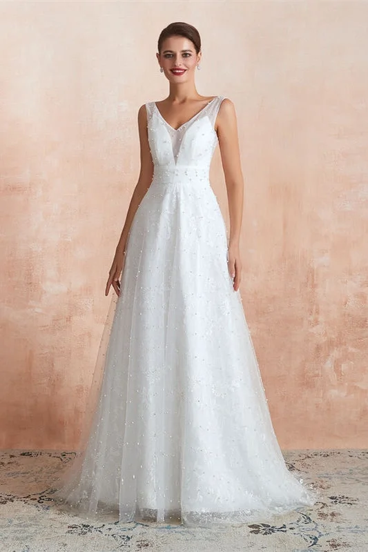 Customer Appreciation Sale evening dressCasual White Long Wedding Dress with Pearls
