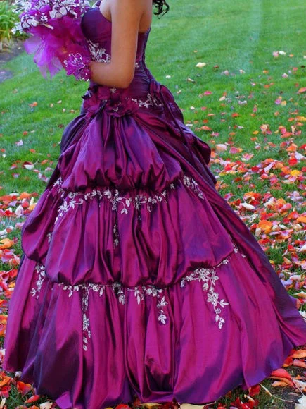 Don't Wait Ball Gown Prom Dresses Floor-length Taffeta Fuchsia Beautiful Long Prom Dress JKL645