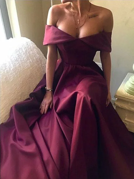 Reduced Prices Sexy Prom Dresses Off-the-shoulder A-line Burgundy Long Prom Dress JKL549