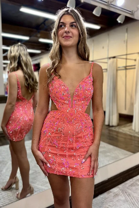 Special Discount chic slip dressSexy Deep V neck Embroidery Lace Short Homecoming Dress 2023 QH0832