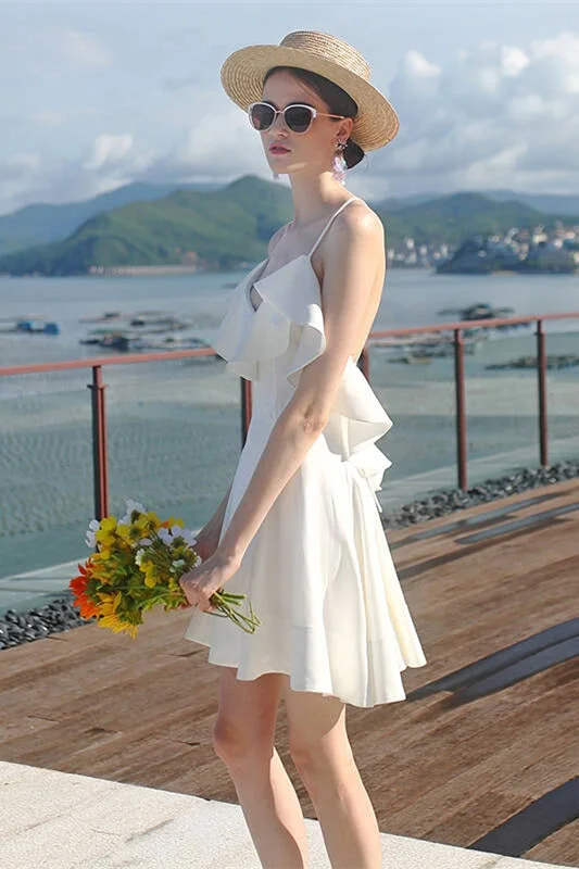 Seasonal Sale midi dressShort White Ruffled Summer Dress