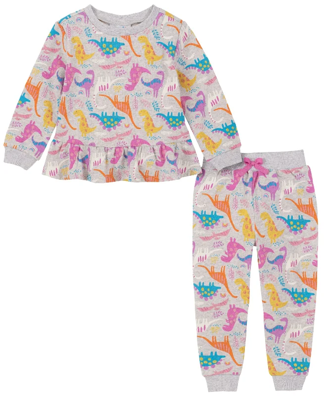 Markdowns fashion-forward hoodiestylish athletic hoodieLittle Girls Dino Print Fleece Sweatshirt Joggers Set