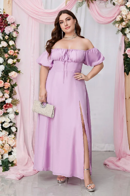 Deal of the Week fitted dressLavender Off-the-Shoulder Empire Chiffon Long Dress with Slit