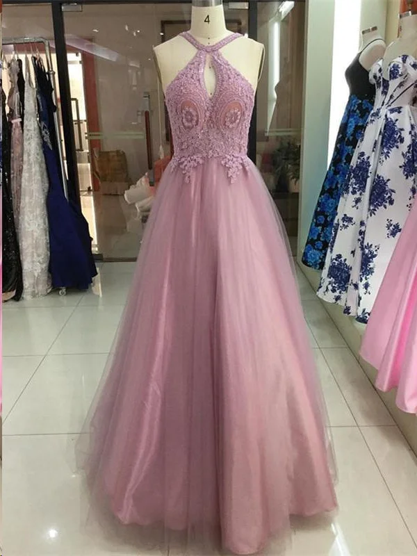 Bargain Blast Beautiful Prom Dresses Aline Floor-length Appliques Long Halter Prom Dress JKL1482