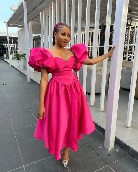 Instant Discount sophisticated dressVintage Hot Pink Satin Midi-length Prom Dress,Hot Pink Formal Gown Y4075