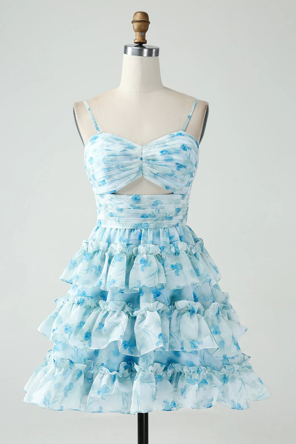Savings Event trendy mini dressChiffon A-Line Sweetheart Spaghetti Straps Tiered Homecoming Dress