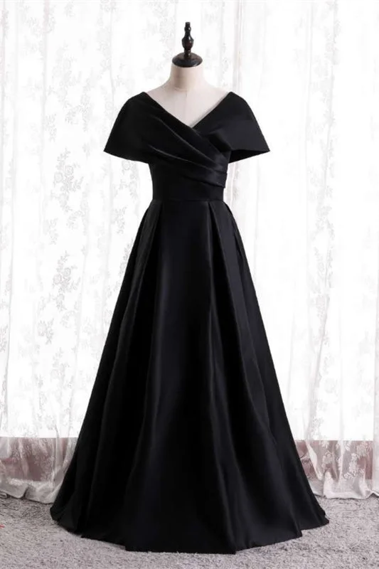 Clearance Items evening dressBlack V Neck Satin Pleated Bat wing Sleeves Long Formal Dress Clearance Items evening dressBlack V Neck Satin Pleated Bat wing Sleeves Long Formal Dress