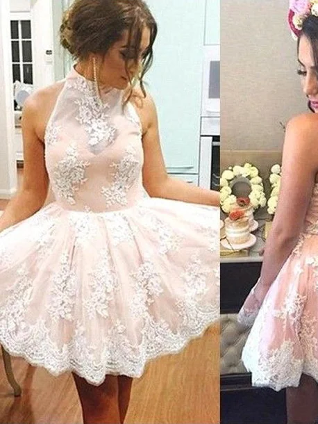 Price Reduction Lace Homecoming Dresses High Neck A line Chic Short Prom Dress Party Dress JK713