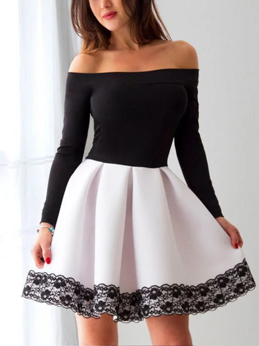 Buy Now Long Sleeve Homecoming Dresses Lace A Line Short Prom Dress Black Party Dress JK612