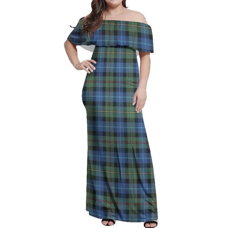 Act Fast Smith Ancient Tartan Off Shoulder Long Dress