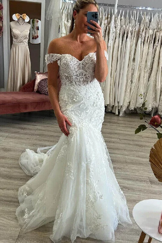 Today Only long sleeve dressMermaid Off-Shoulder Empire Lace Wedding Dress